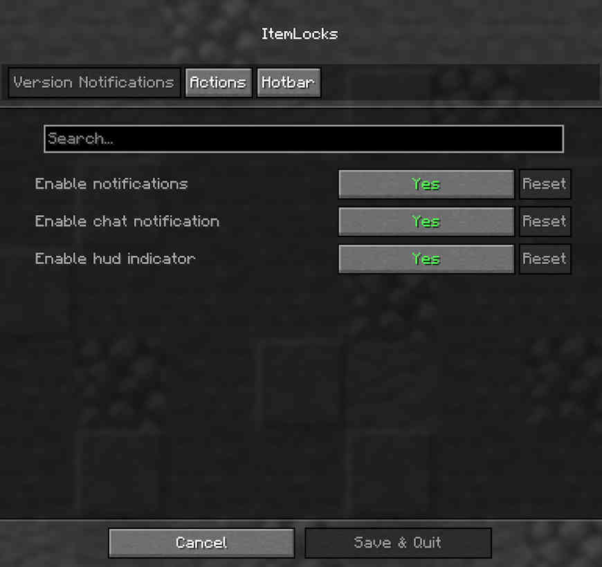 Screenshot showing the notification settings of the mod