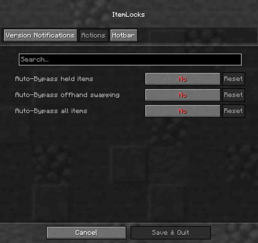 Screenshot showing the action settings of the mod